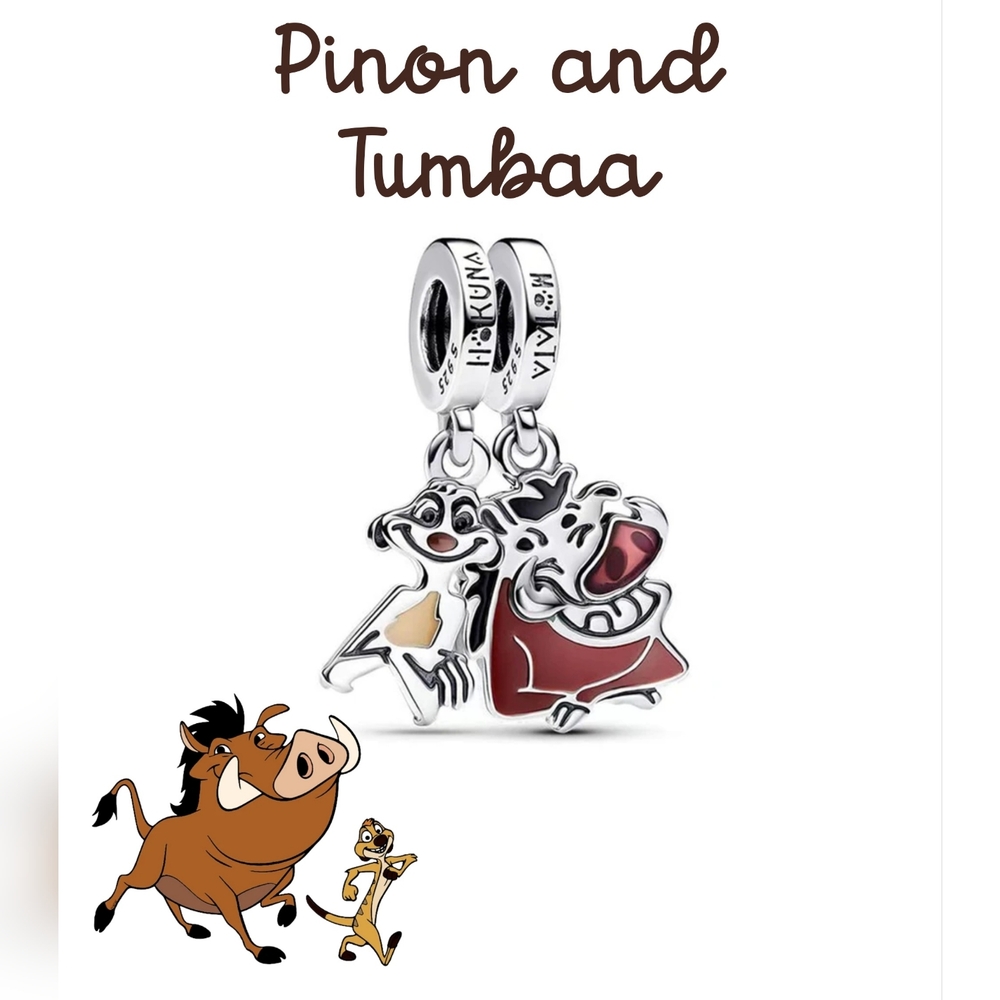 Pandora Pink & Cream Pumbaa & Timon Enamel Duo Charm